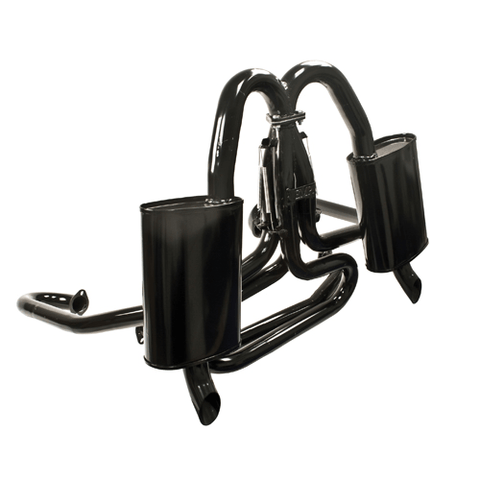 Big Engine Exhaust System w/Dual Quiet Mufflers, 1 1/2", Black - AA Performance Products
