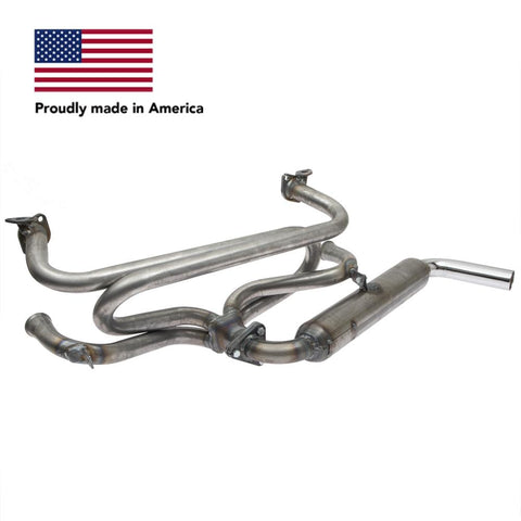 Tri Mil Exhaust, Single Glass-Pak for Bug, Raw Steel Finish with Chrome Tip - AA Performance Products