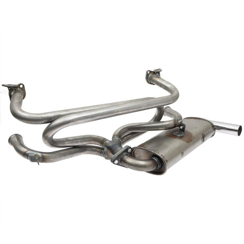 Tri Mil Exhaust, Single Quiet-Pak, Heat Risers, Raw Steel Finish with Chrome Tip - AA Performance Products