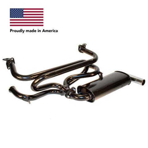 Tri Mil Exhaust, Single Quiet-Pak Exhaust System, Heat Risers, Satin Black Ceramic Coated, fits '68-'71 Bus & '56-'74 Ghia - AA Performance Products