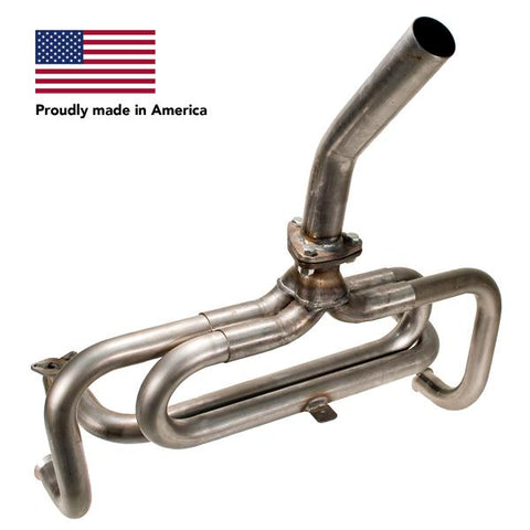 Tri Mil Exhaust, Bobtail, 1-1/2 Heater Box Header with Stinger, Raw Steel - AA Performance Products