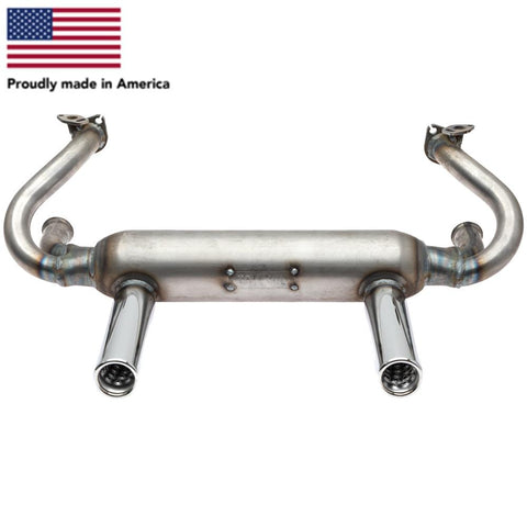 Tri Mil Exhaust, Euro 2-Tip, Heat Risers, Unpainted with Chrome Tips