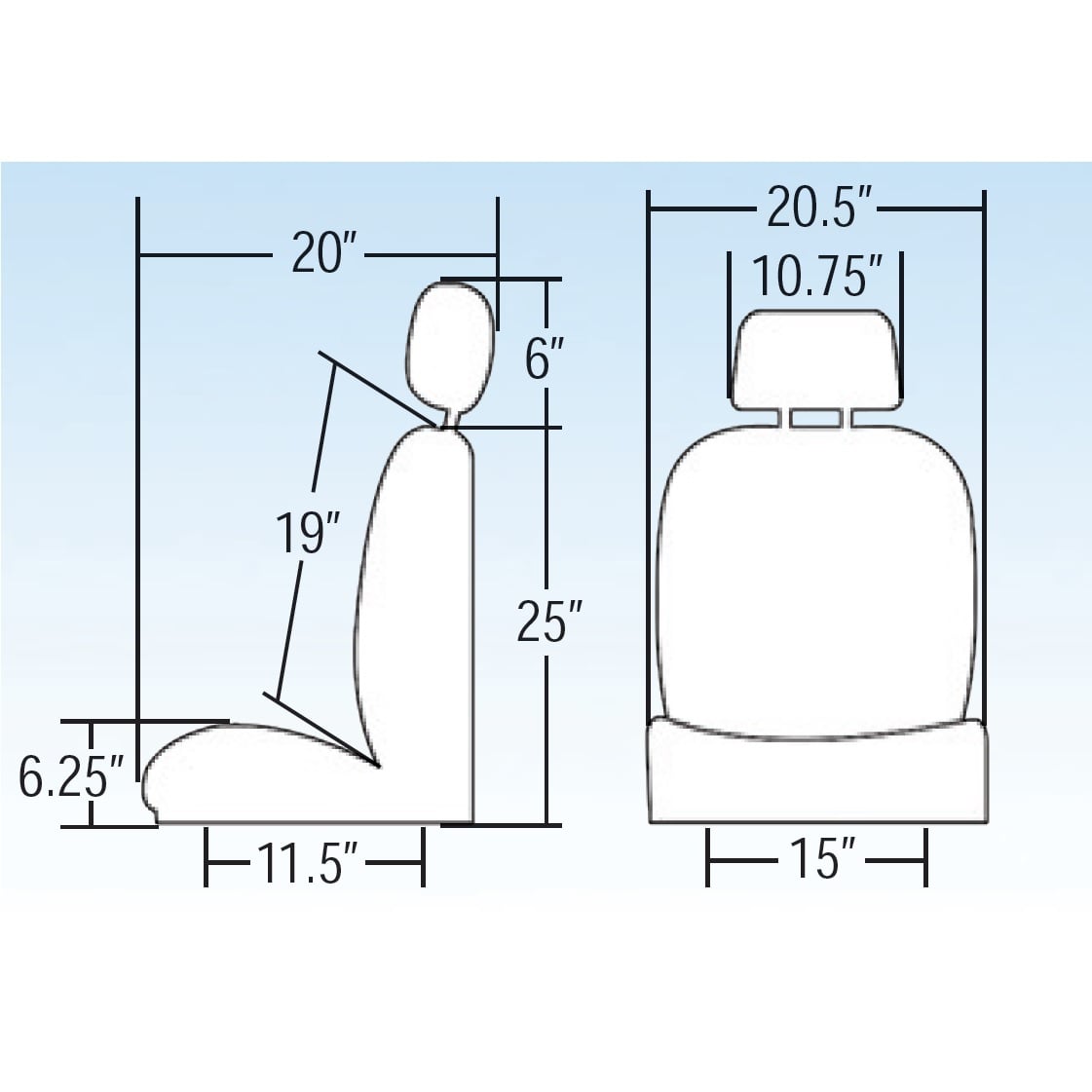Low-Back Seat w/ Headrest Only, Right Side, Black Vinyl, Each