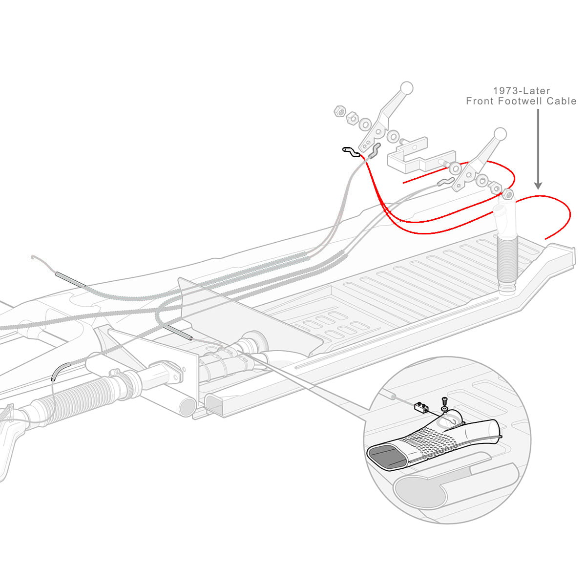 Heater Cable for Front Foot Well Vent for T1 1973-79