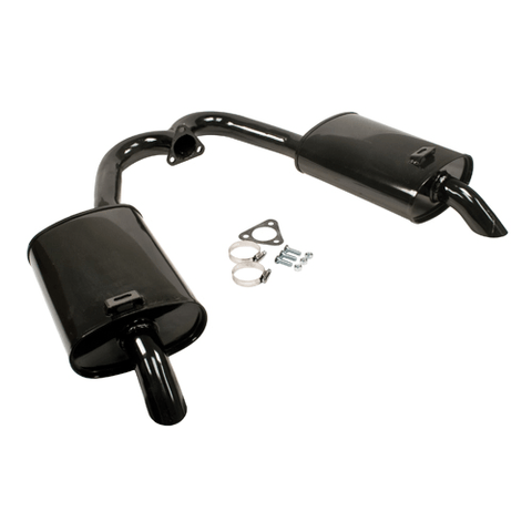 Replacement Dual Quiet Mufflers, Black + Fits 3471, 3479 & 3480 Exhaust Headers Includes Gaskets. Clamps & Hardware - AA Performance Products