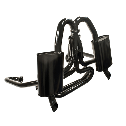 Big Engine Exhaust System w/Dual Quiet Mufflers, 1 1/2", Black - AA Performance Products