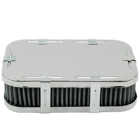 Rectangular Air Cleaner Stock VW Carb, Clamp-on, 2" High w/Gauze, Includes Clamp Replacement Element