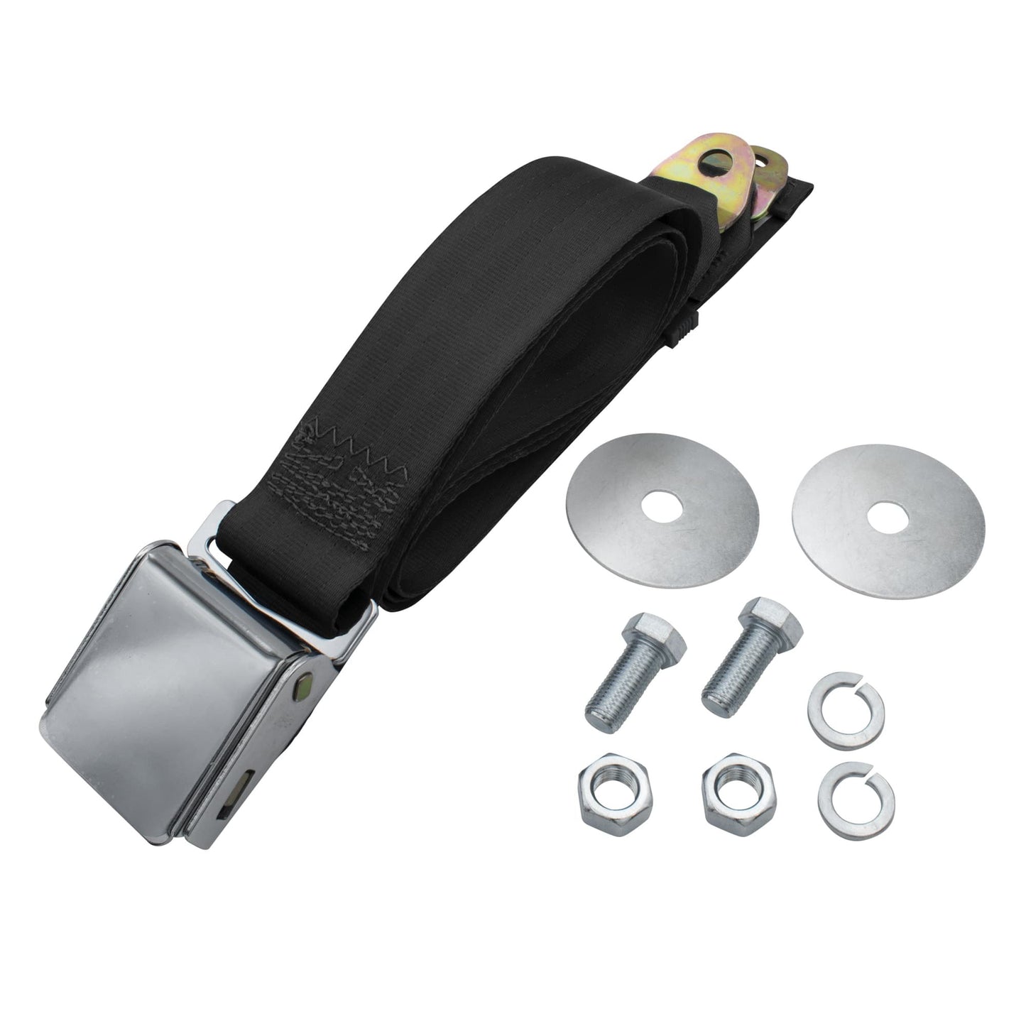 2 Point Lap Seat Belt With Chrome Latch Buckle w/ Hardware, Universal 72", Each