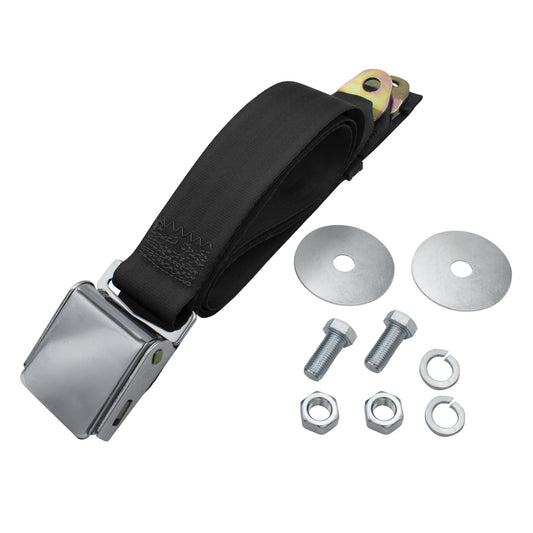 2 Point Lap Seat Belt With Chrome Latch Buckle w/ Hardware, Universal 72", Each
