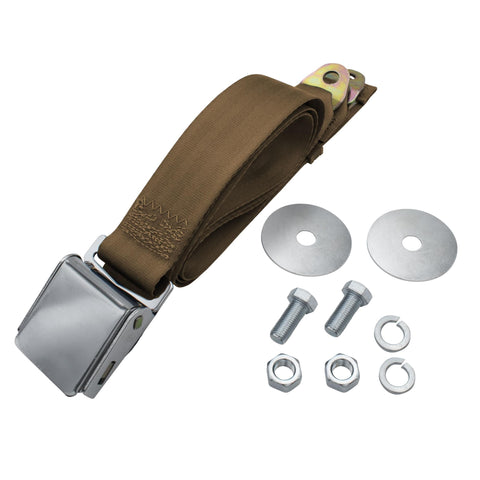 2 Point Lap Seat Belt With Chrome Latch Buckle w/ Hardware, Universal 72", Each