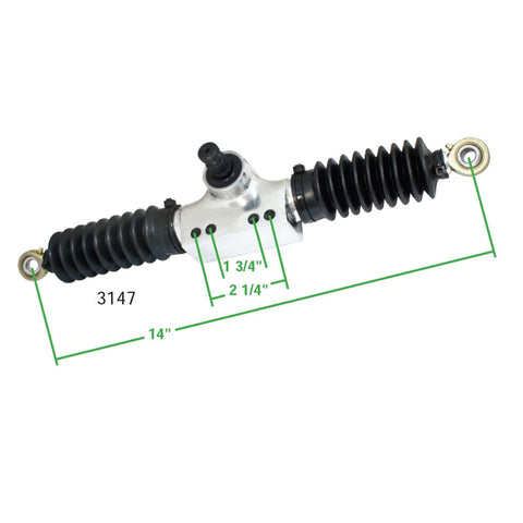 Rack & Pinion Unit, 4 Mounting Holes, 14", 5/8 - 36 Spline Shaft, 1-1/2 Turns Lock to Lock, Each, (Boxed)