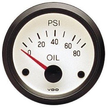 Oil Pressure Gauge, White Series, 0-80 PSI