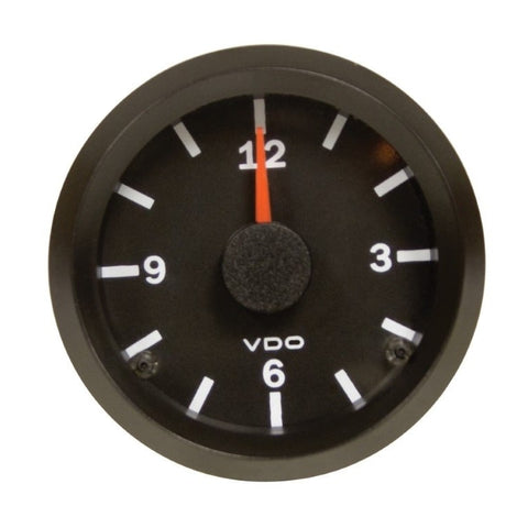 Black Analog Clock, 12V, 2-1/16" (52mm) Diameter